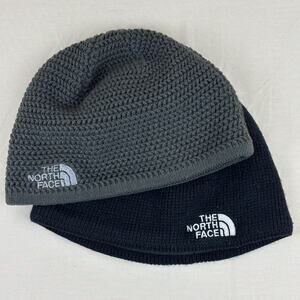 Two North Face Beanies - Black and Dark Grey - One Size Unisex Winter Hats Caps